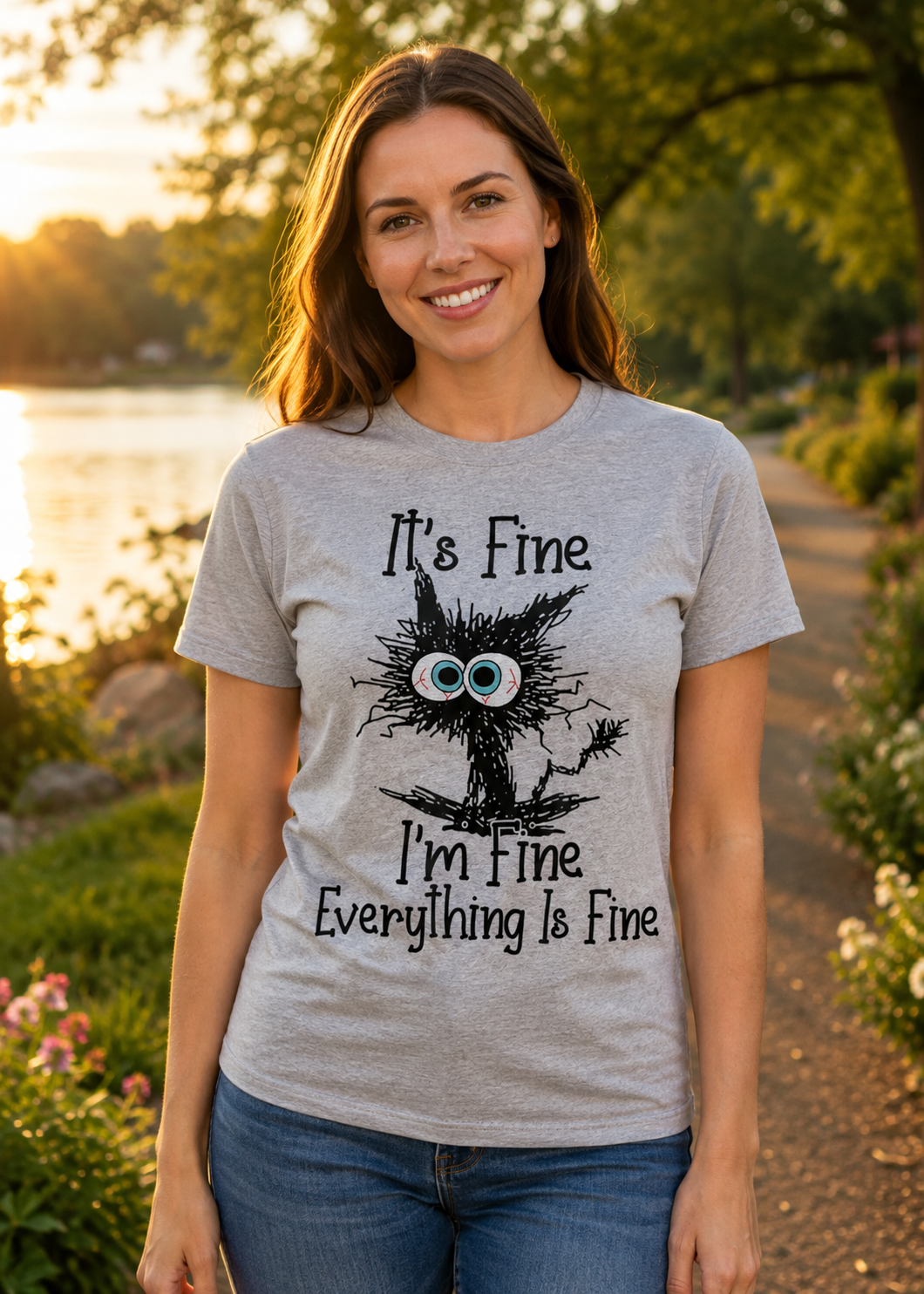 Everything Is Fine Funny Cat T-Shirt – Gildan 5000