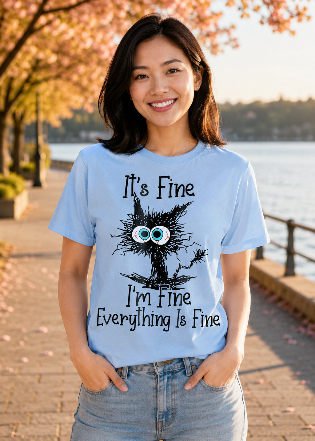 Everything Is Fine Funny Cat T-Shirt – Gildan 5000