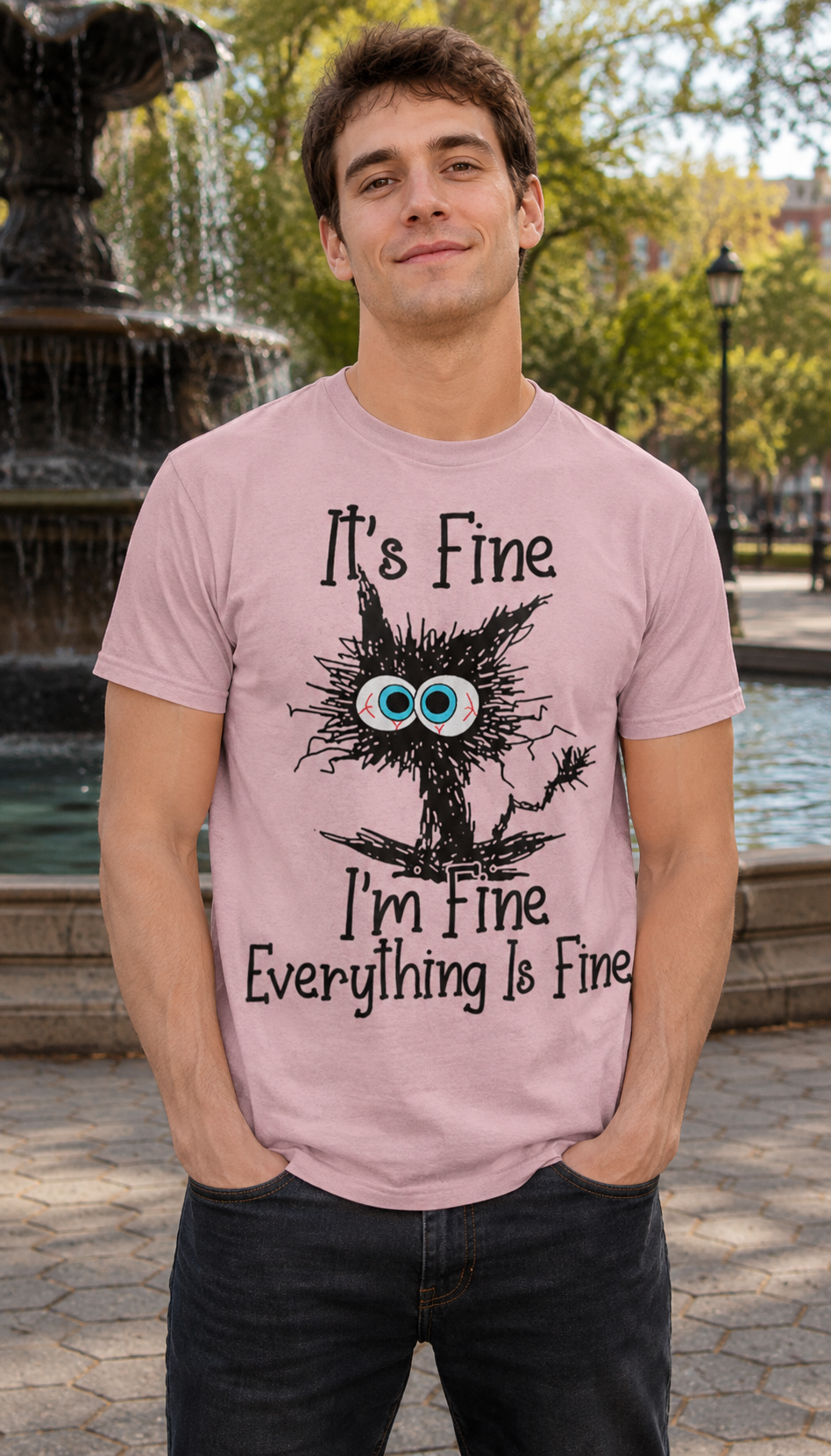 Everything Is Fine Funny Cat T-Shirt – Gildan 5000