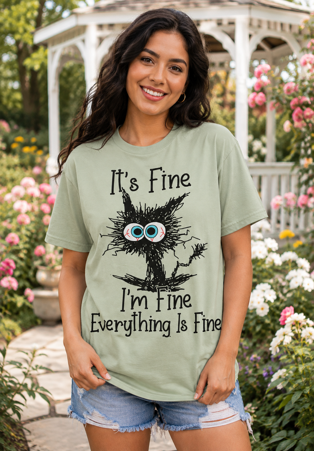 Everything Is Fine Funny Cat T-Shirt – Gildan 5000