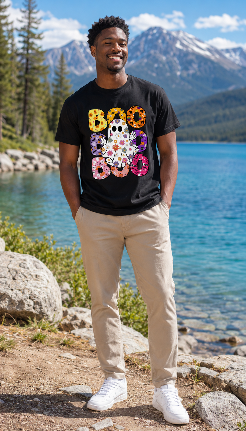 Colorful Boo Ghost Halloween T-Shirt – Gildan 5000