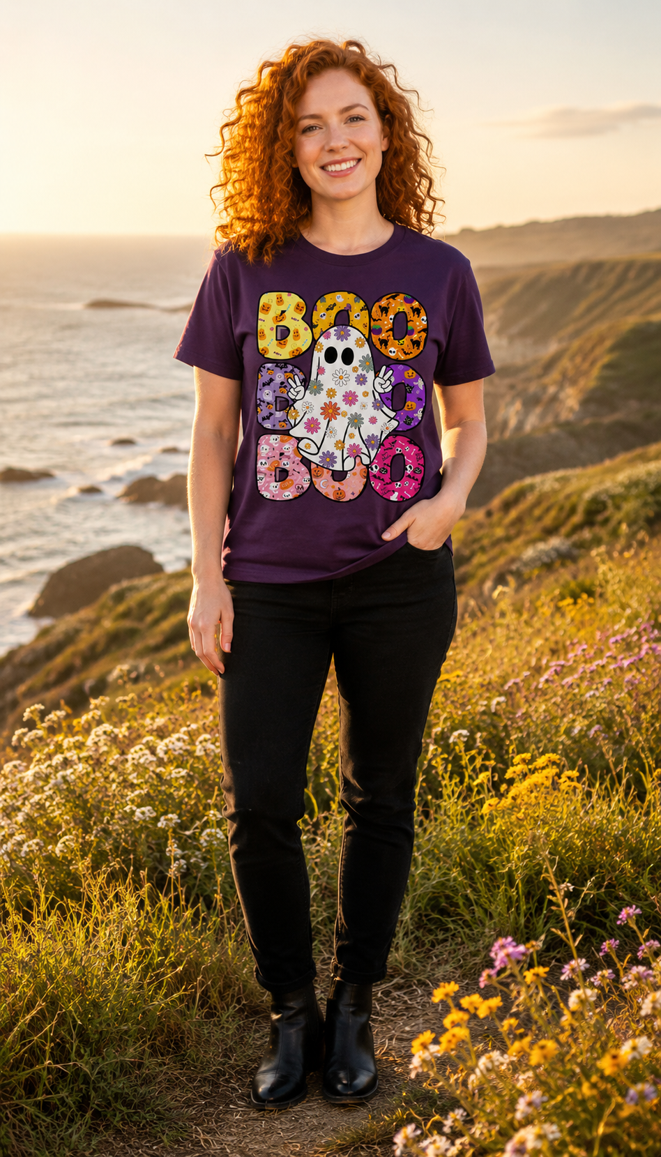 Colorful Boo Ghost Halloween T-Shirt – Gildan 5000