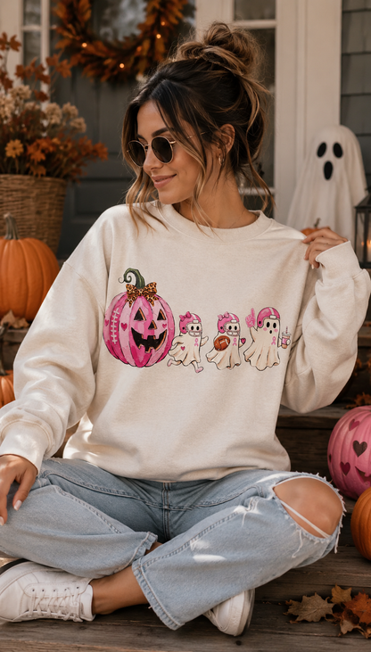Pink Pumpkin Ghost Halloween Sweatshirt