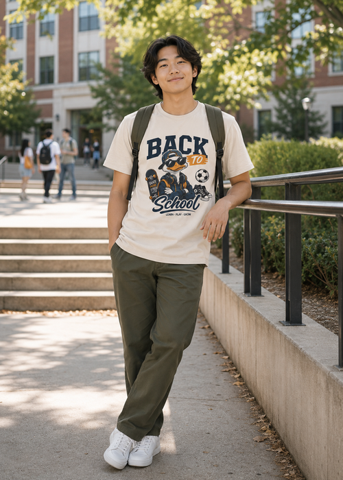 Back to School Duck T-Shirt, Cool Skateboard Graphic Tee, First Day of School Shirt, Unisex Gildan 5000