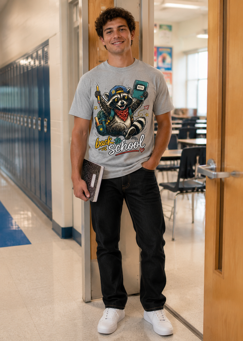 Back to School Raccoon Graphic T-Shirt, Funny Student & Teacher Shirt, Gildan 5000 Unisex Tee
