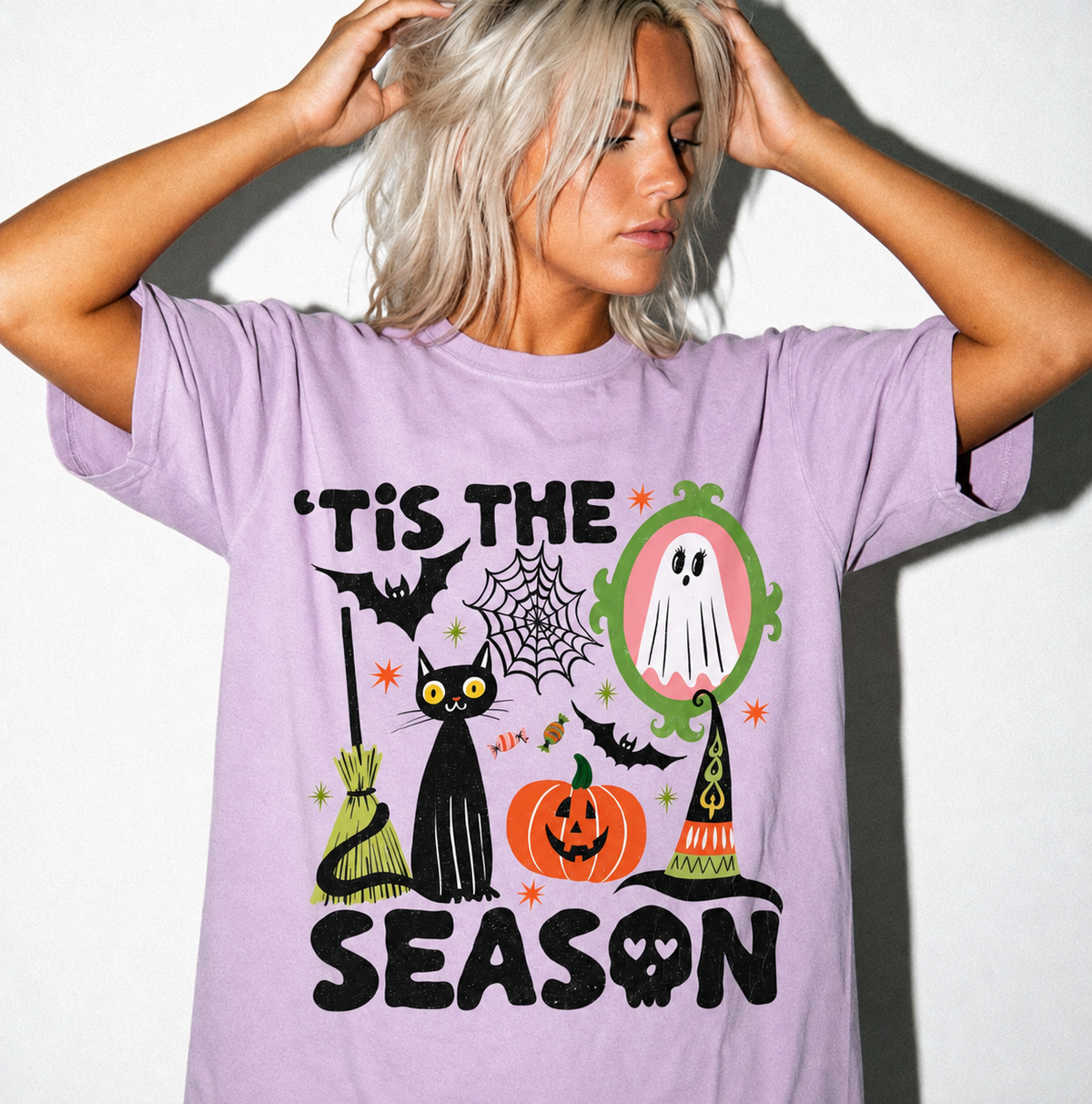 Tis the Season Halloween Shirt, Retro Halloween TShirt, Ghost Skeleton Pumpkin Halloween TShirt, Halloween, Women's Fall