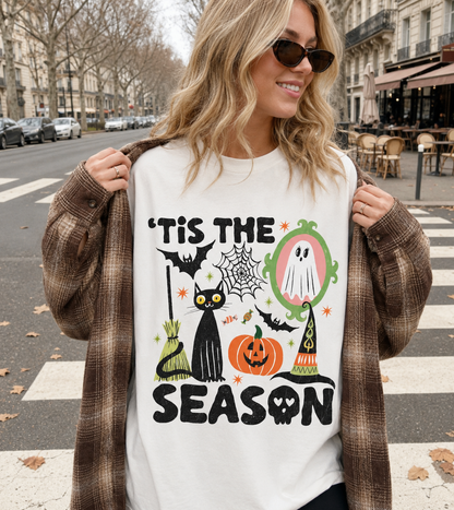 Tis the Season Halloween Shirt, Retro Halloween TShirt, Ghost Skeleton Pumpkin Halloween TShirt, Halloween, Women's Fall