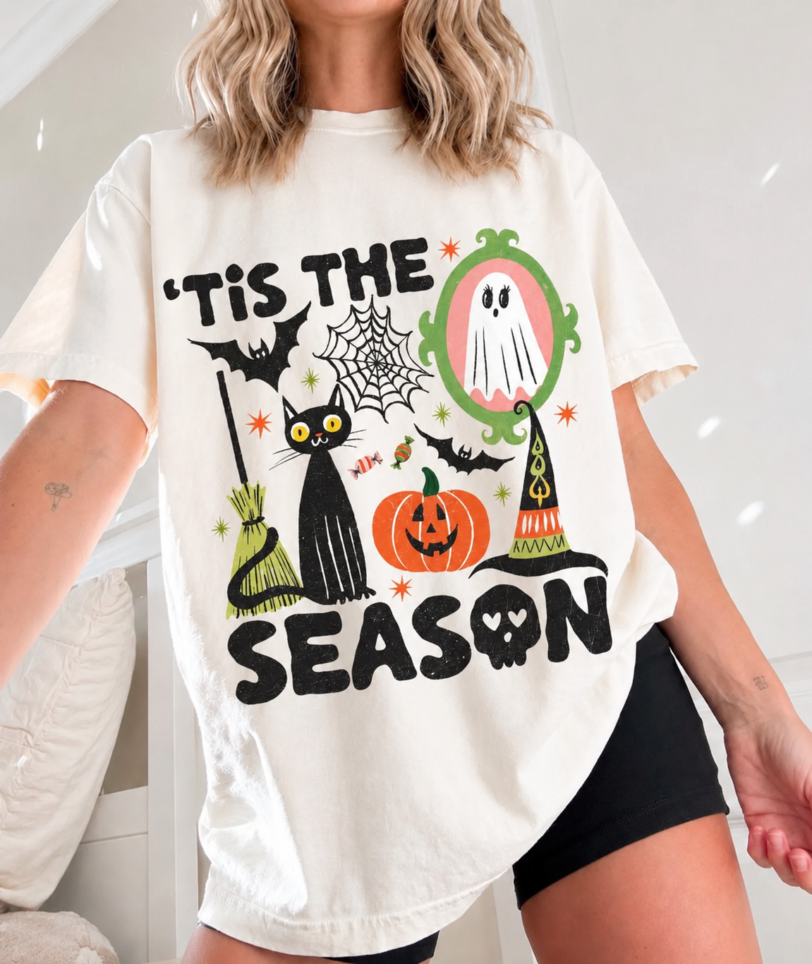 Tis the Season Halloween Shirt, Retro Halloween TShirt, Ghost Skeleton Pumpkin Halloween TShirt, Halloween, Women's Fall