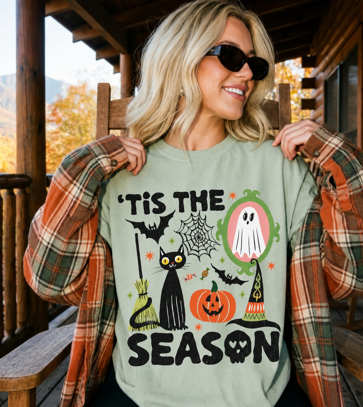Tis the Season Halloween Shirt, Retro Halloween TShirt, Ghost Skeleton Pumpkin Halloween TShirt, Halloween, Women's Fall