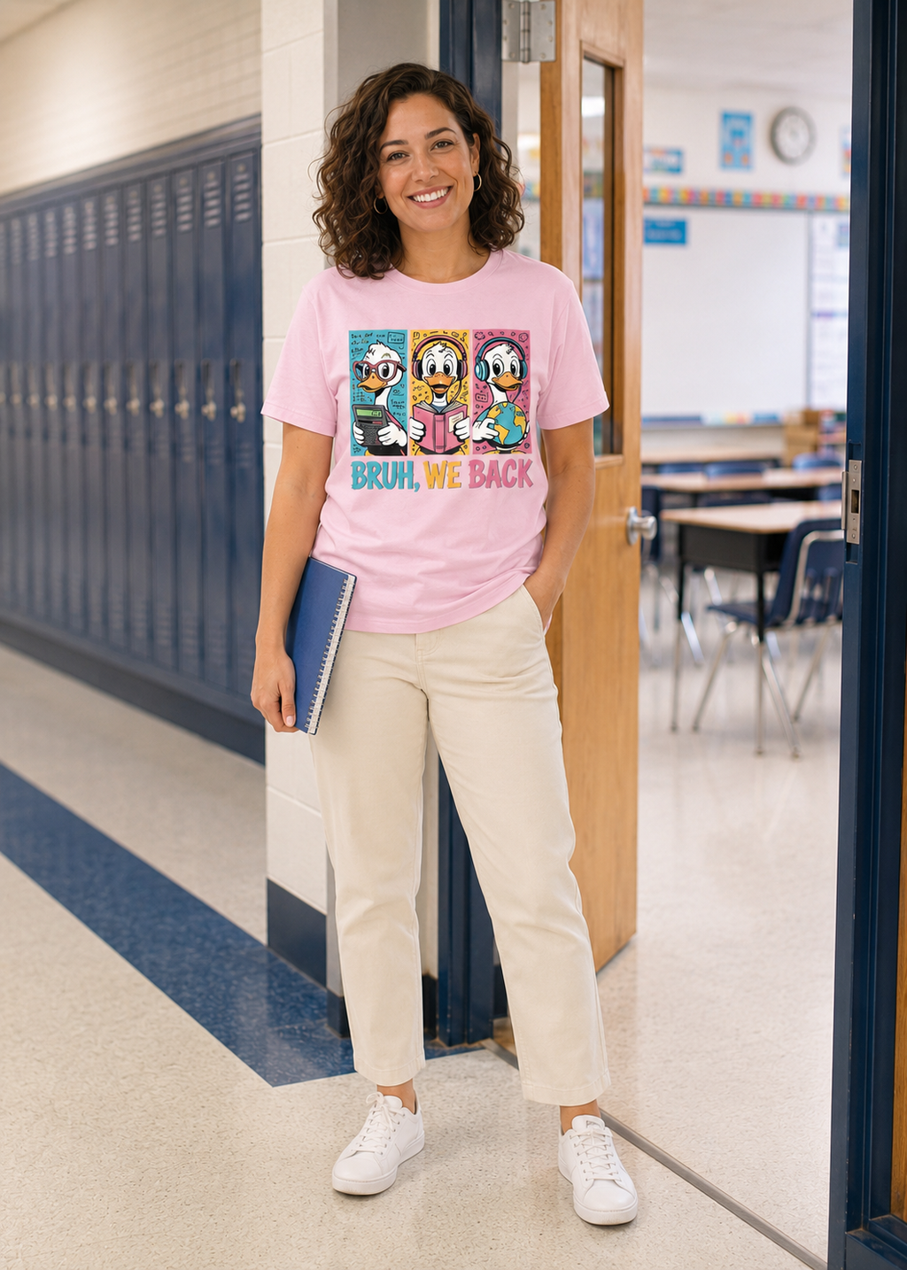 Bruh We Back Funny Duck Back to School T-Shirt, Teacher Student Graphic Tee, Gildan 5000 Unisex Shirt
