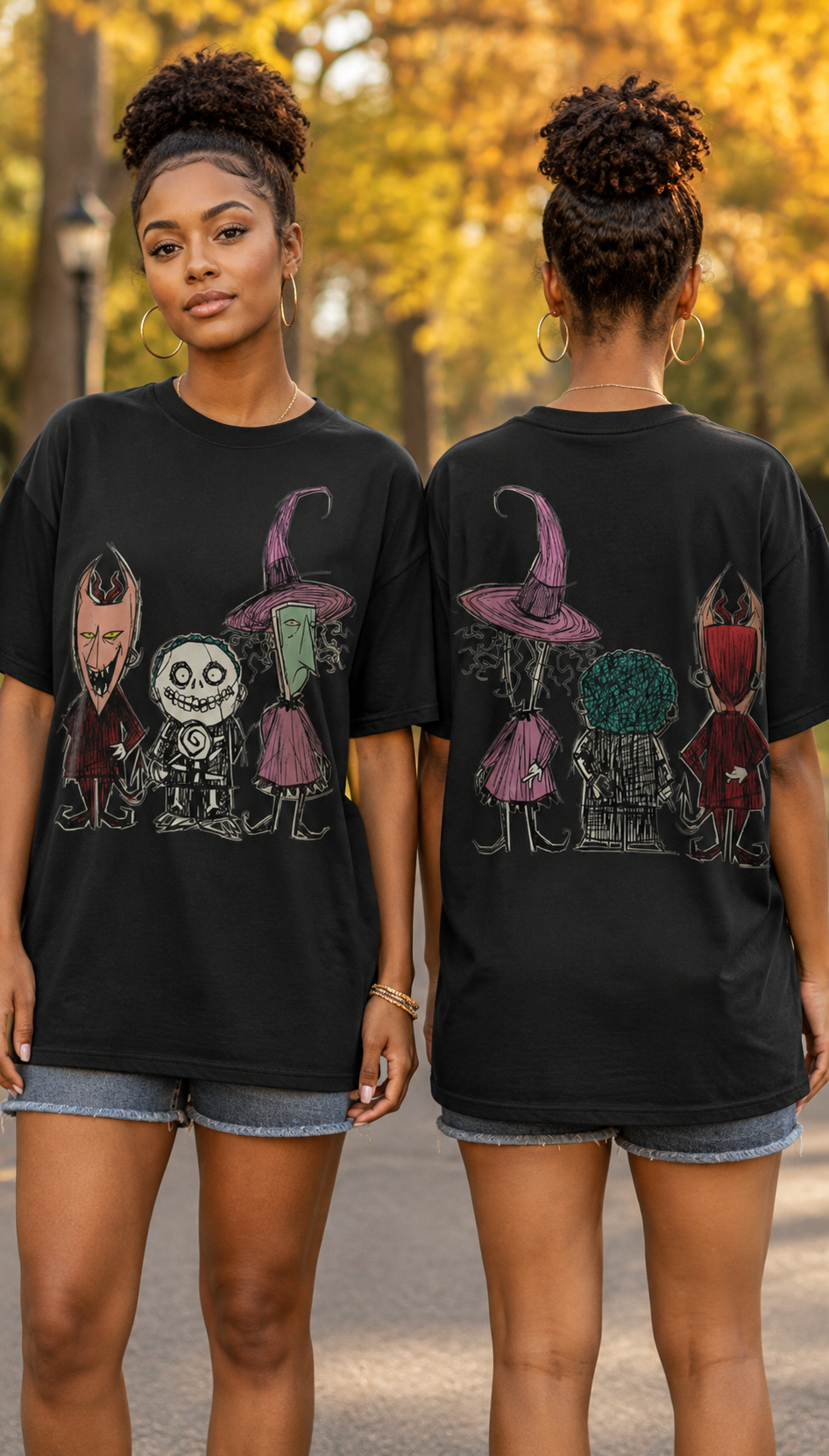 Spooky Halloween Trio Front & Back T-Shirt – Gildan 5000