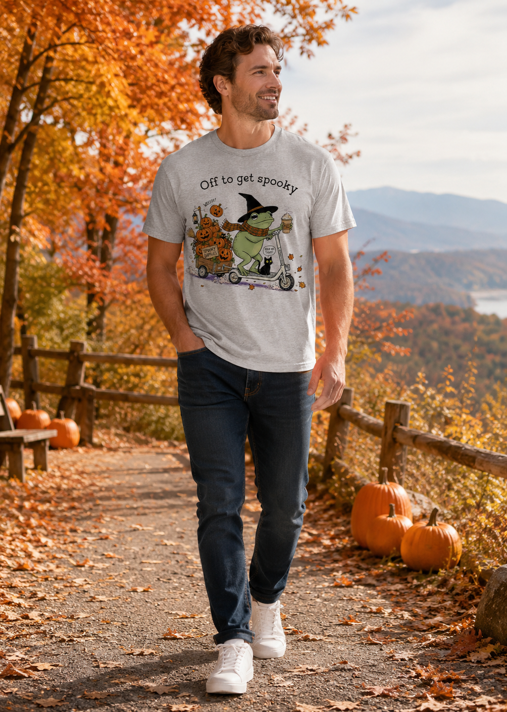 Off to Get Spooky Frog Halloween T-Shirt – Gildan 5000