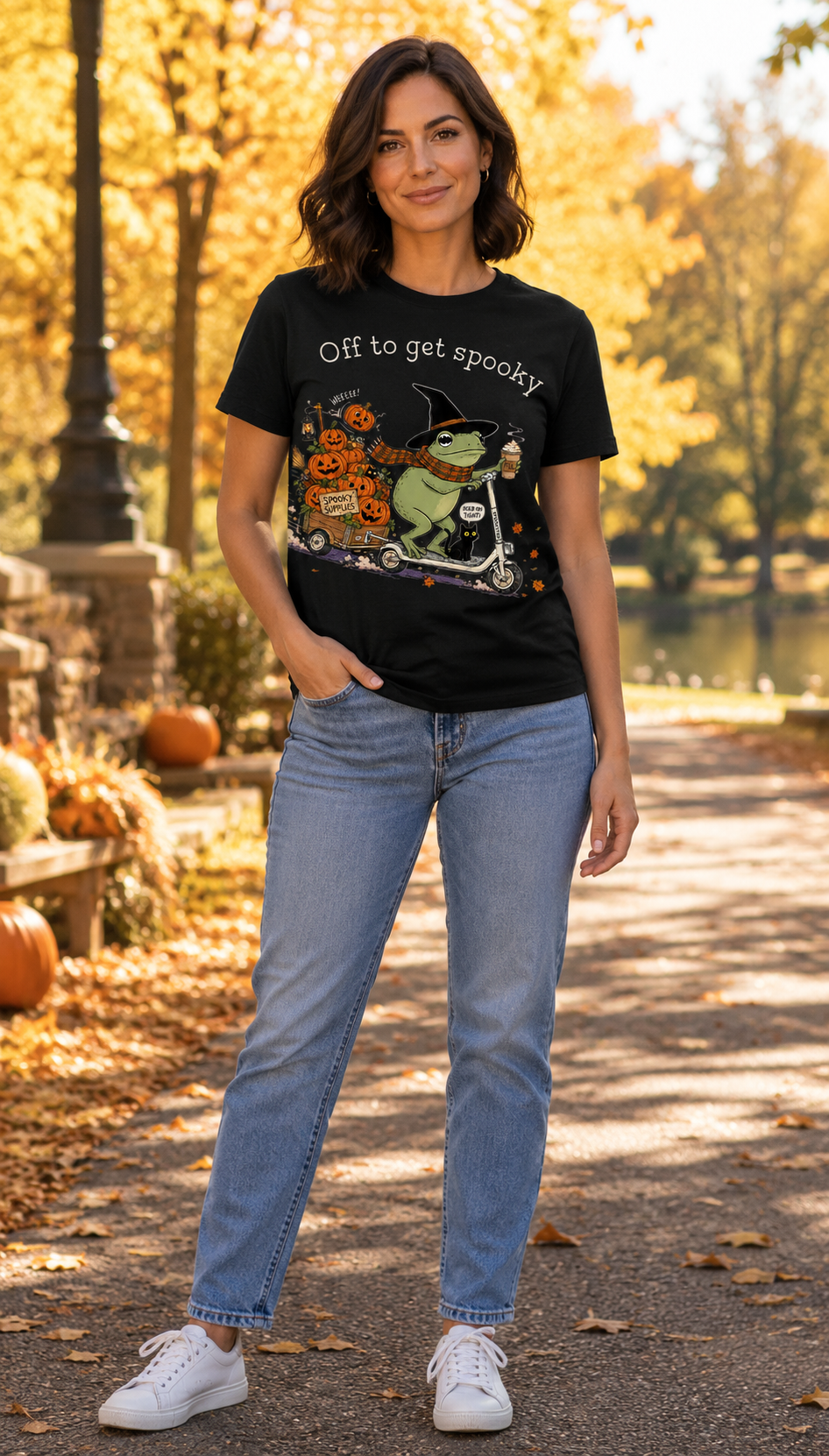 Off to Get Spooky Frog Halloween T-Shirt – Gildan 5000