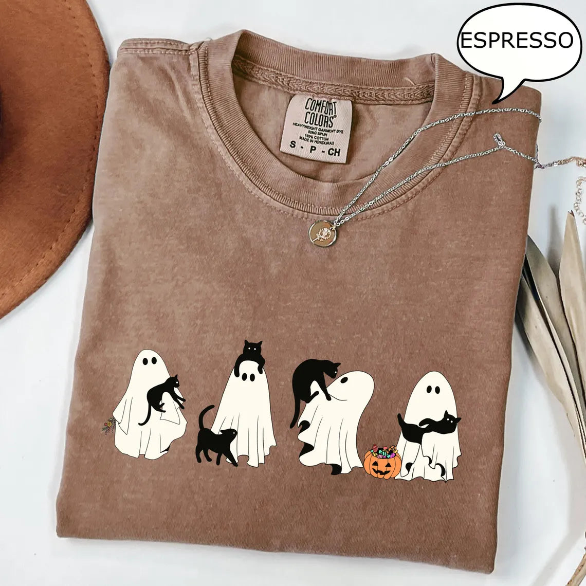 GILDAN5000 Ghost And Cat T-Shirt, Halloween Ghost Shirt, Halloween Cat Shirt, Cat Lower Halloween Gift, Spooky Season Cat Shirt