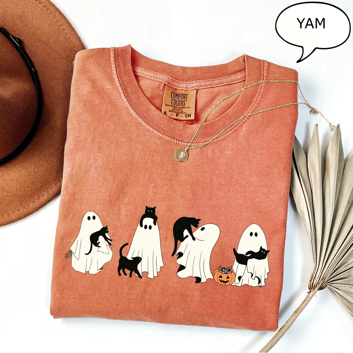 GILDAN5000 Ghost And Cat T-Shirt, Halloween Ghost Shirt, Halloween Cat Shirt, Cat Lower Halloween Gift, Spooky Season Cat Shirt